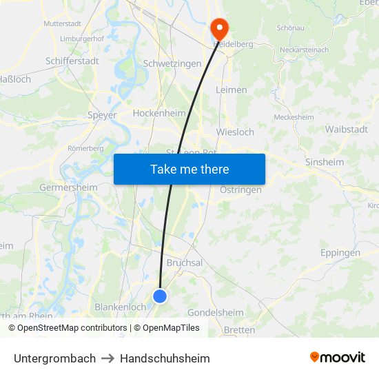 Untergrombach to Handschuhsheim map