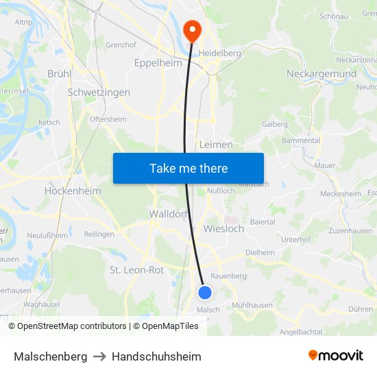 Malschenberg to Handschuhsheim map