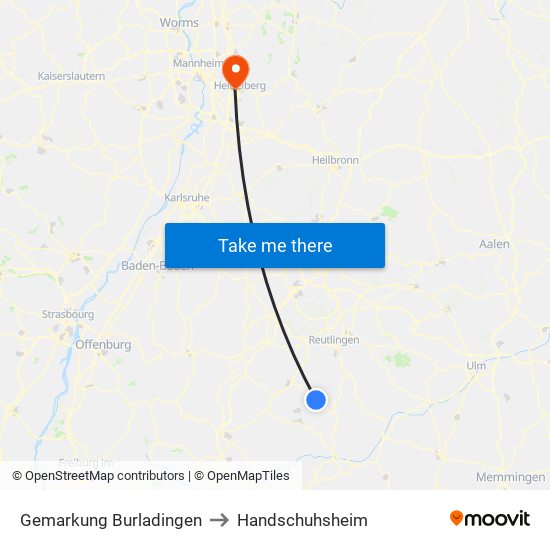 Gemarkung Burladingen to Handschuhsheim map