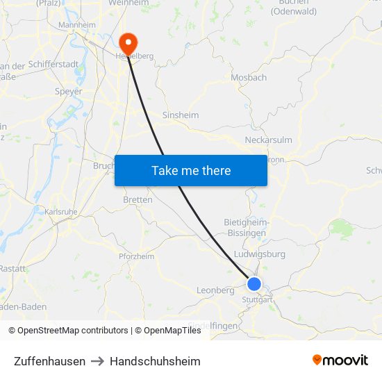 Zuffenhausen to Handschuhsheim map