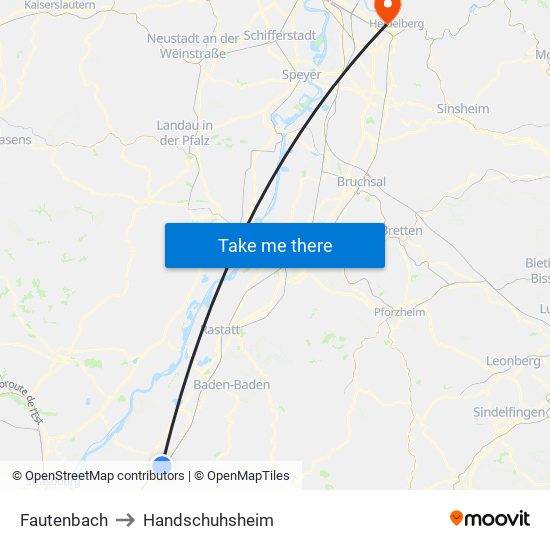 Fautenbach to Handschuhsheim map