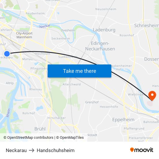 Neckarau to Handschuhsheim map