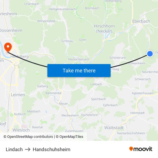 Lindach to Handschuhsheim map
