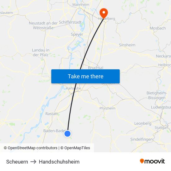 Scheuern to Handschuhsheim map