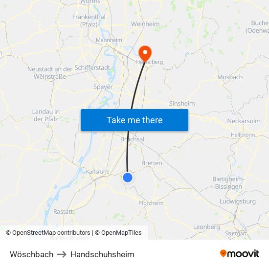 Wöschbach to Handschuhsheim map