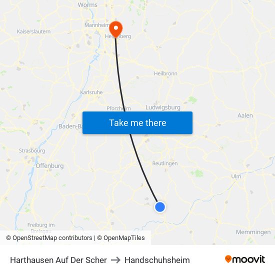 Harthausen Auf Der Scher to Handschuhsheim map