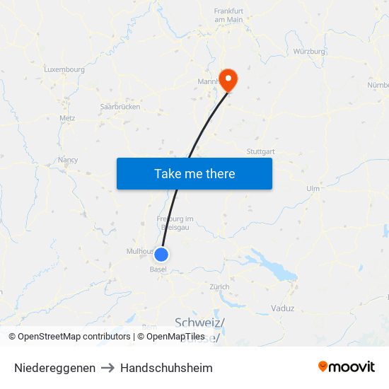 Niedereggenen to Handschuhsheim map