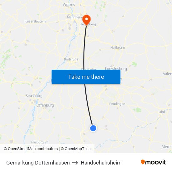 Gemarkung Dotternhausen to Handschuhsheim map