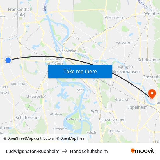 Ludwigshafen-Ruchheim to Handschuhsheim map