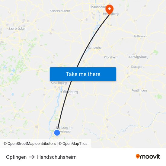 Opfingen to Handschuhsheim map