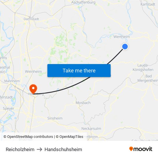 Reicholzheim to Handschuhsheim map