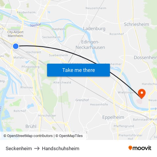 Seckenheim to Handschuhsheim map