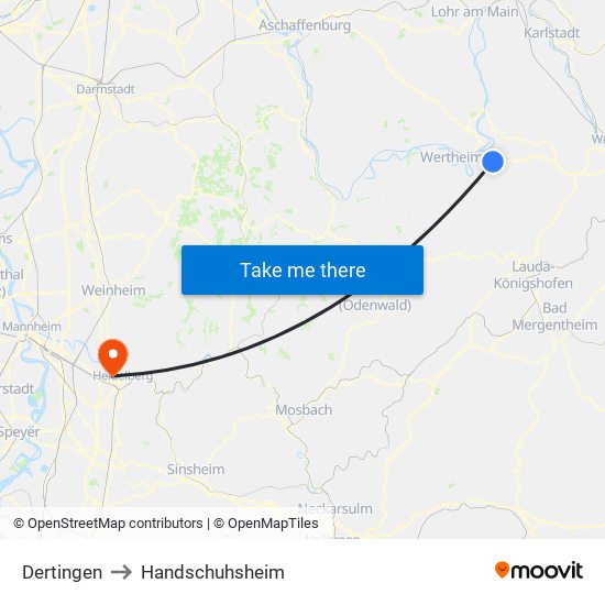 Dertingen to Handschuhsheim map