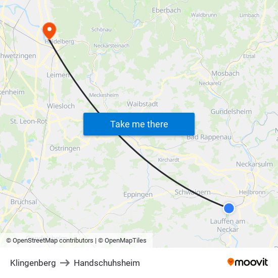 Klingenberg to Handschuhsheim map