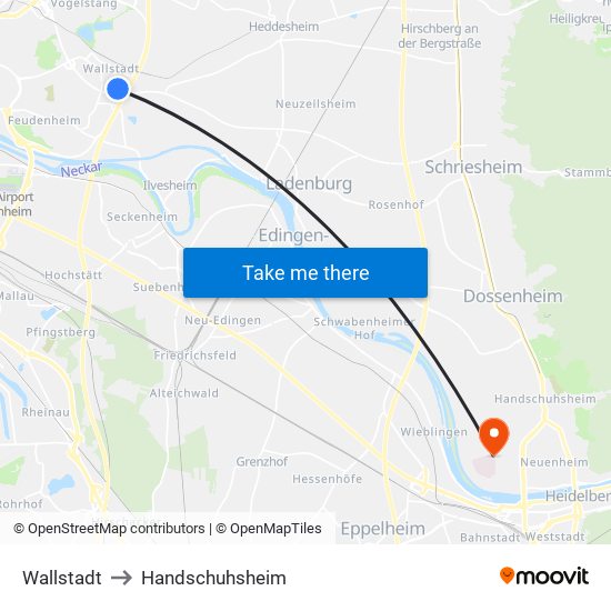 Wallstadt to Handschuhsheim map
