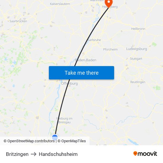 Britzingen to Handschuhsheim map
