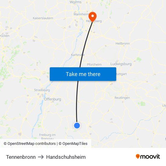 Tennenbronn to Handschuhsheim map