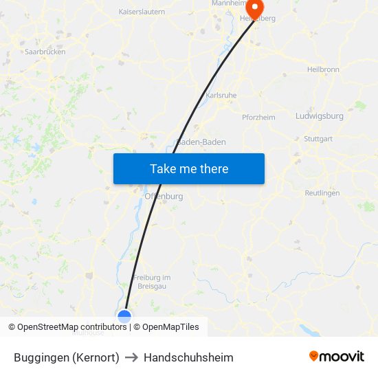 Buggingen (Kernort) to Handschuhsheim map