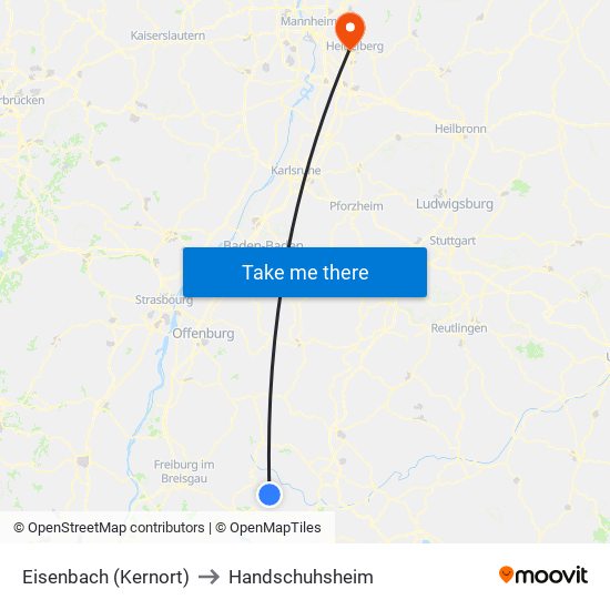 Eisenbach (Kernort) to Handschuhsheim map