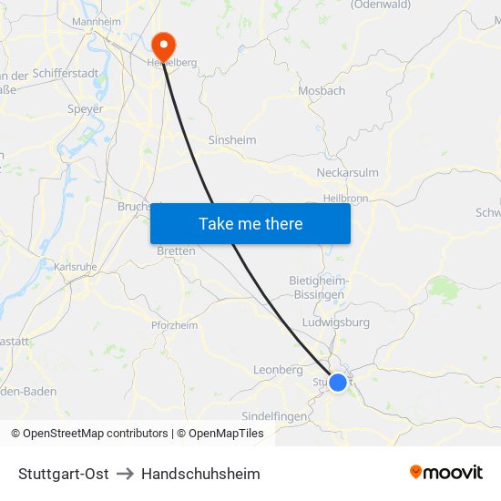 Stuttgart-Ost to Handschuhsheim map