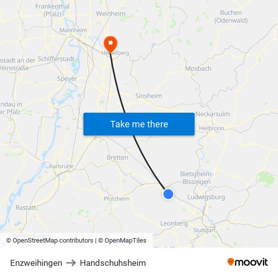 Enzweihingen to Handschuhsheim map