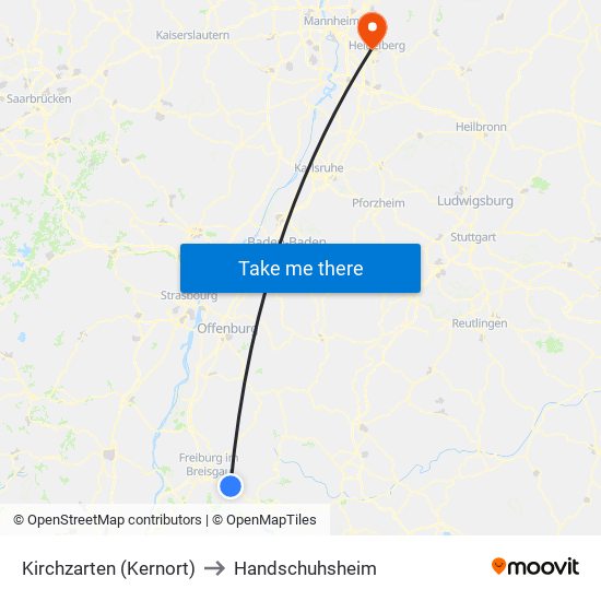 Kirchzarten (Kernort) to Handschuhsheim map