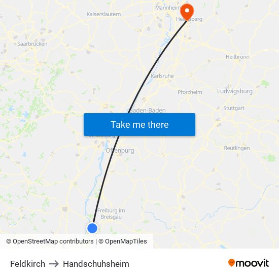 Feldkirch to Handschuhsheim map