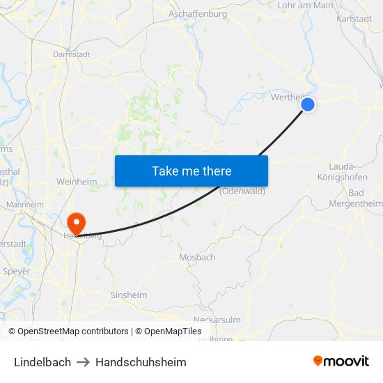 Lindelbach to Handschuhsheim map