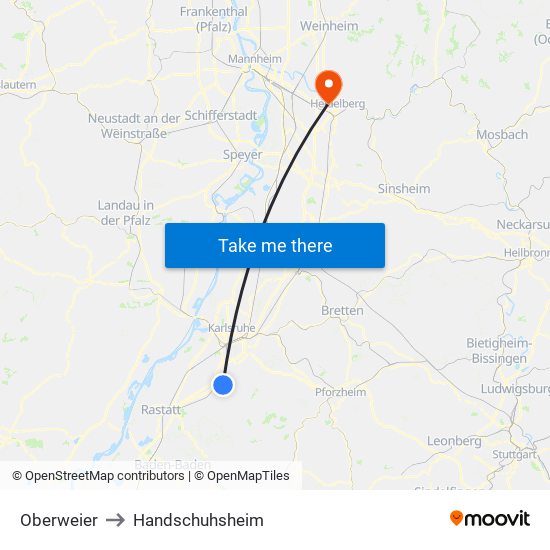 Oberweier to Handschuhsheim map