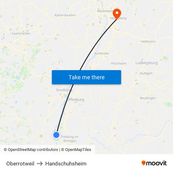 Oberrotweil to Handschuhsheim map