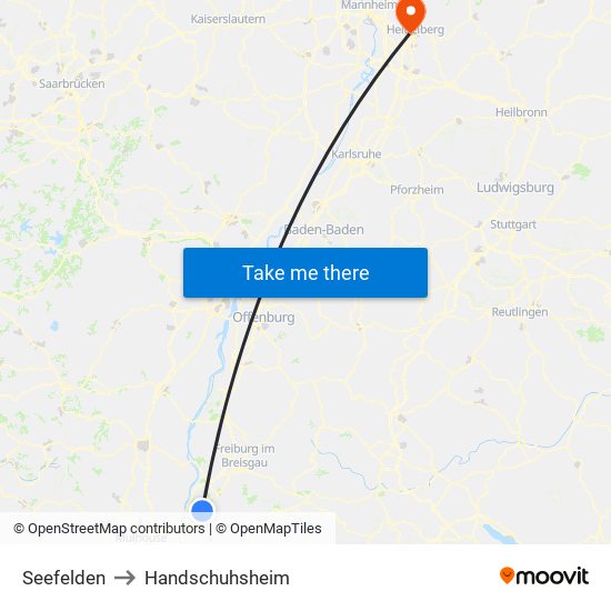 Seefelden to Handschuhsheim map