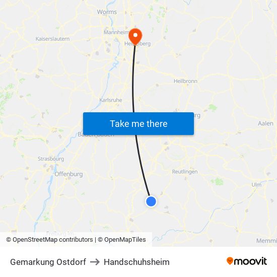 Gemarkung Ostdorf to Handschuhsheim map