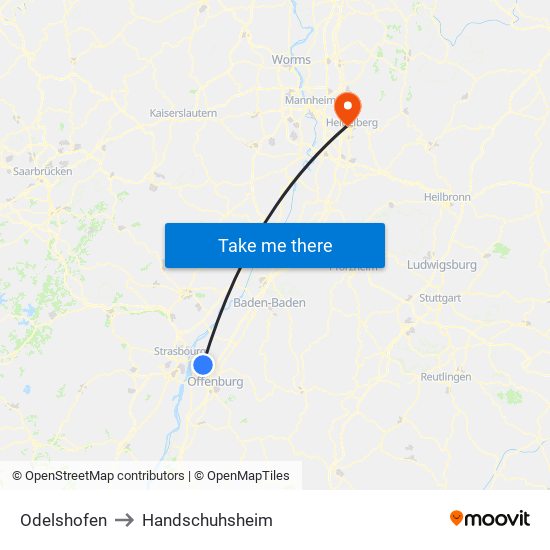 Odelshofen to Handschuhsheim map