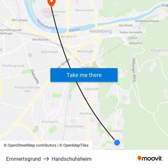 Emmertsgrund to Handschuhsheim map
