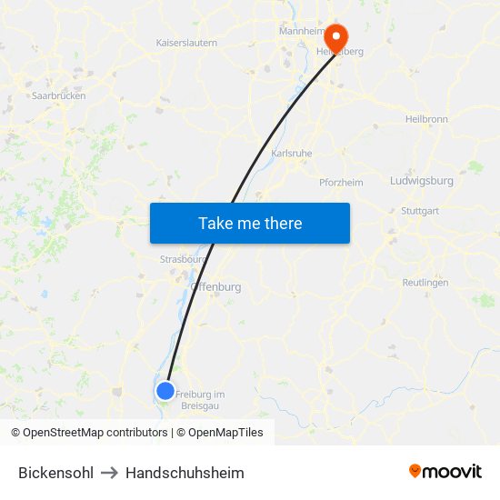 Bickensohl to Handschuhsheim map