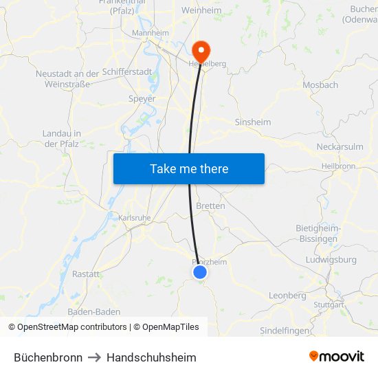 Büchenbronn to Handschuhsheim map