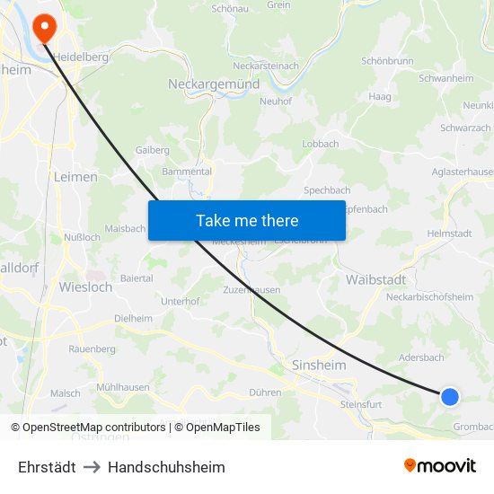 Ehrstädt to Handschuhsheim map
