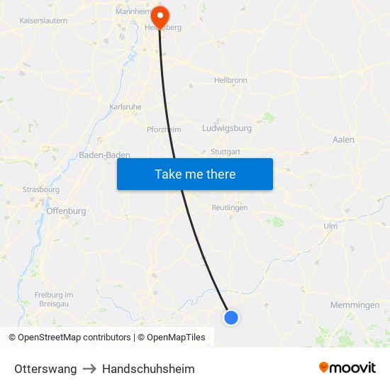 Otterswang to Handschuhsheim map