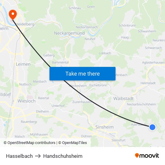 Hasselbach to Handschuhsheim map