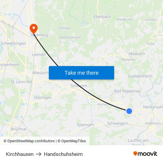 Kirchhausen to Handschuhsheim map