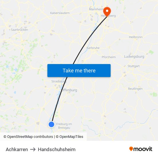 Achkarren to Handschuhsheim map