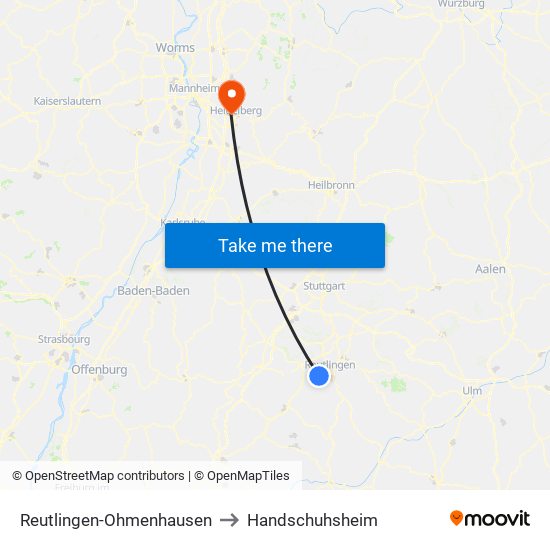 Reutlingen-Ohmenhausen to Handschuhsheim map