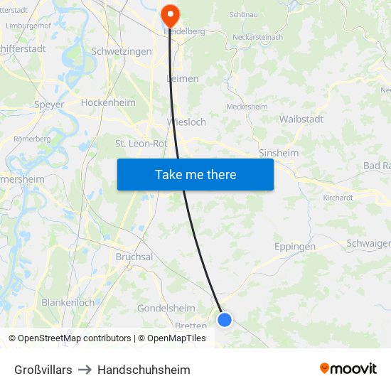 Großvillars to Handschuhsheim map