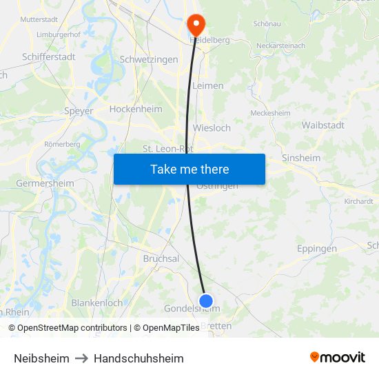 Neibsheim to Handschuhsheim map