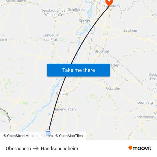 Oberachern to Handschuhsheim map