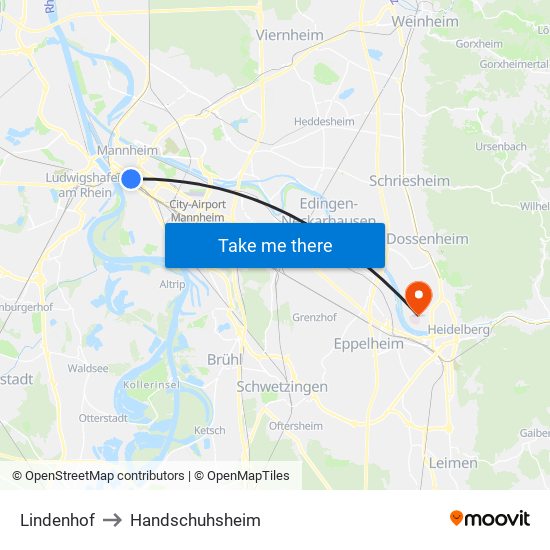 Lindenhof to Handschuhsheim map