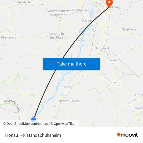 Honau to Handschuhsheim map