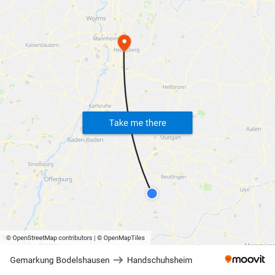 Gemarkung Bodelshausen to Handschuhsheim map