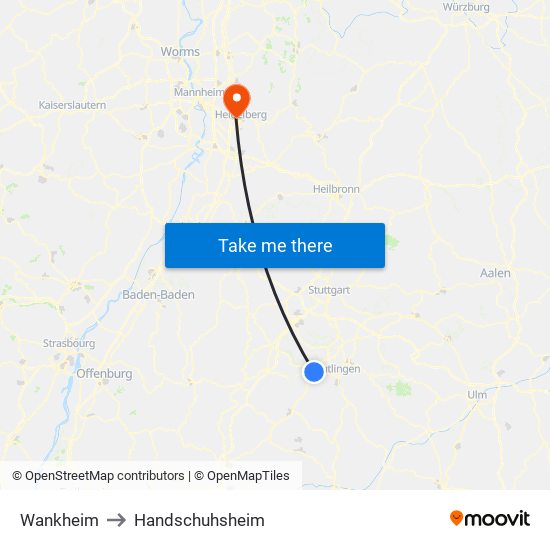 Wankheim to Handschuhsheim map