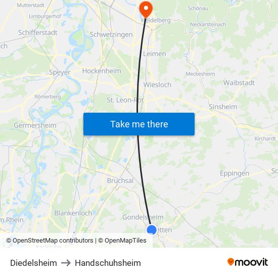 Diedelsheim to Handschuhsheim map